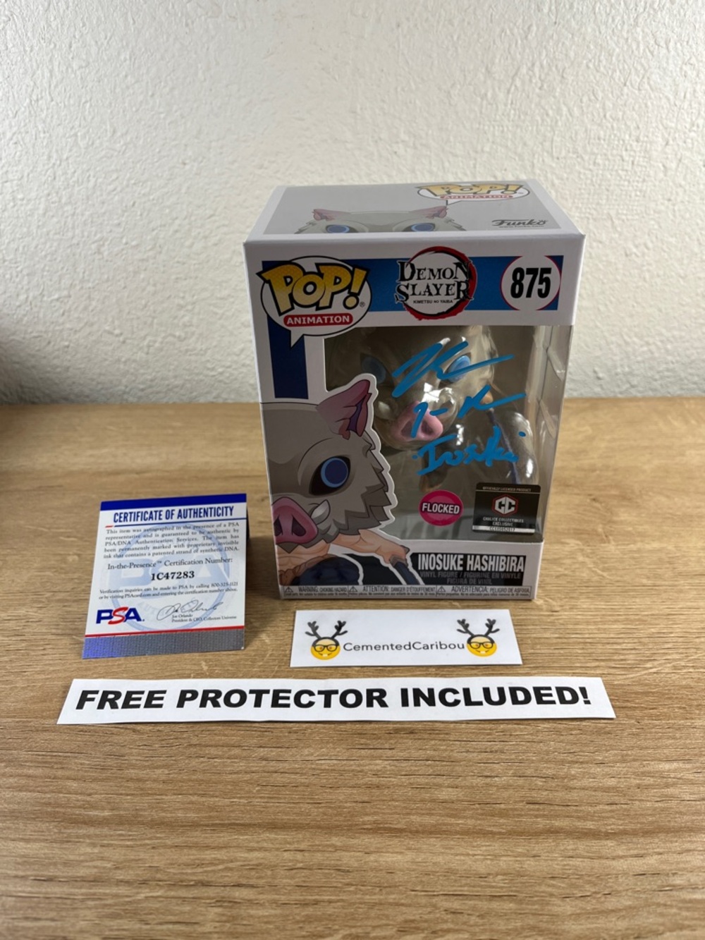 Inosuke Funko Pop #875 Flocked Demon Slayer COA Signed Autograph NEAR MINT